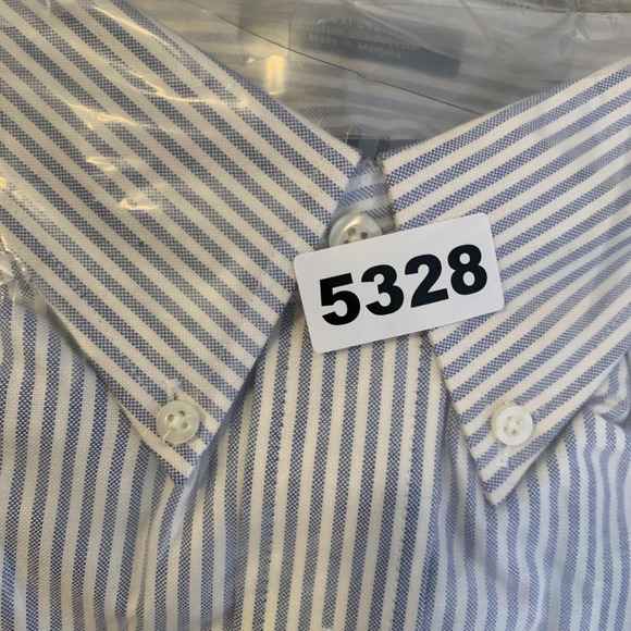 Chaps Dress Shirt Mens 16 32/33 Blue Stripe Wrinkle Free Oxford Long Sleeve FLAW - Picture 14 of 14